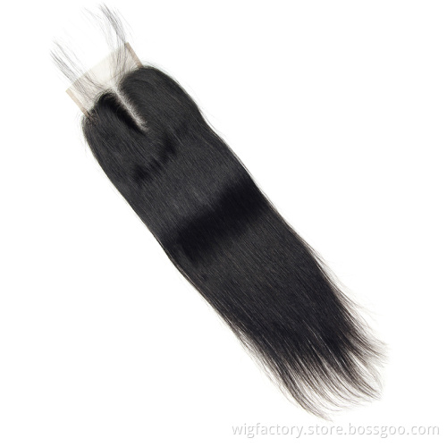 Straight 100% human hair closure 4*4, wholesale closure and frontal,Baby Hair Pre Plucked Remy Natural Color human hair closures